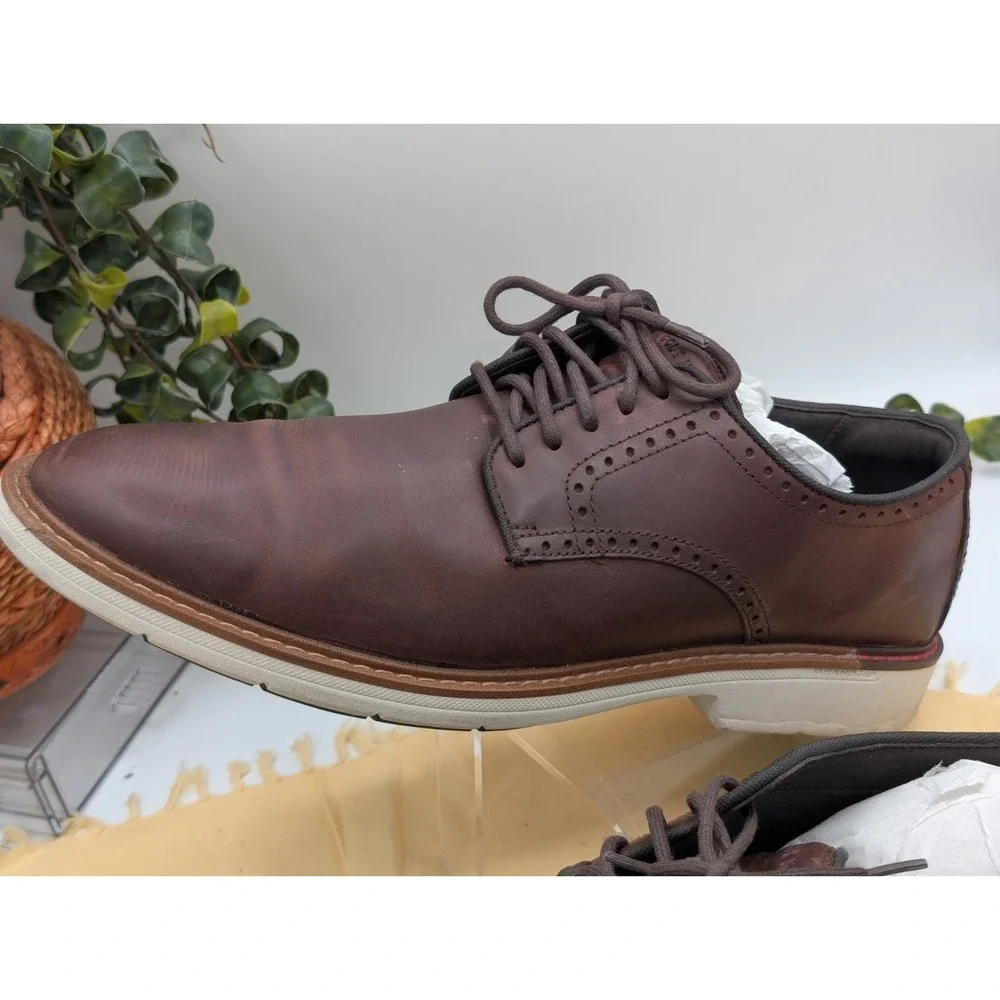 Men's Brown Leather Oxford Dress Shoes Cole Haan Goto Plain Toe Size 12M Dark...